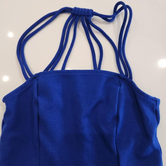 Divided H&M Sz 2 XS Fitted Bodycon Mini Dress Unique Straps Club Electric Blue - Picture 6 of 10